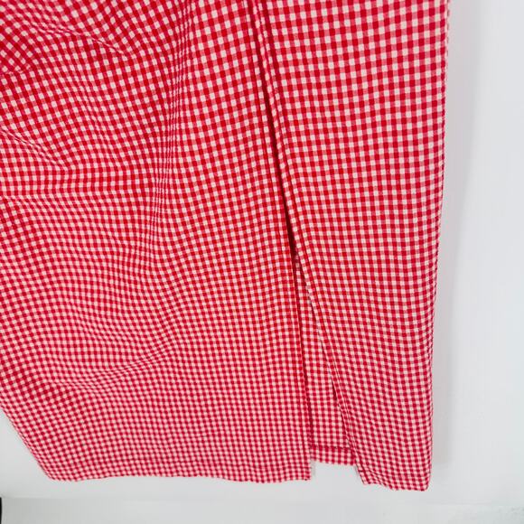 Zara Red White Gingham Midi Skirt Side Slit Mid Rise Ruched Size L Large - Picture 6 of 7